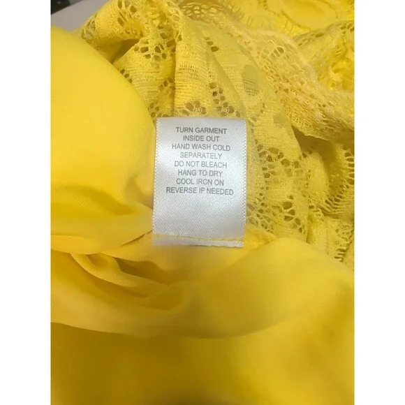 Nordstrom Yellow Floral Lace Midi Dress Short Sleeve Occasion Size XSmall - Picture 13 of 13